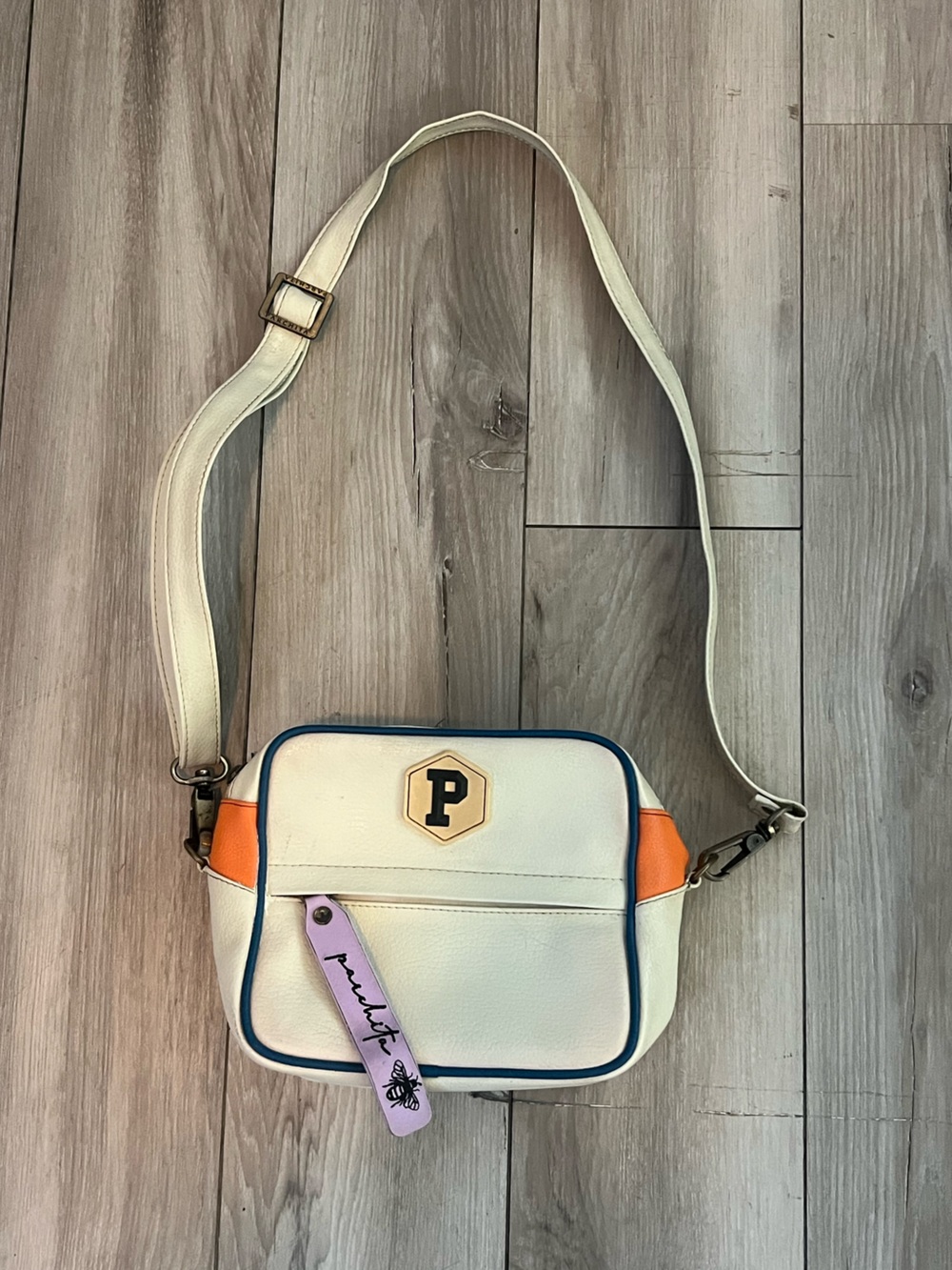 Parchita Panal Crossbody Bag White Orange Vegan Leather Adjustable Strap Womens